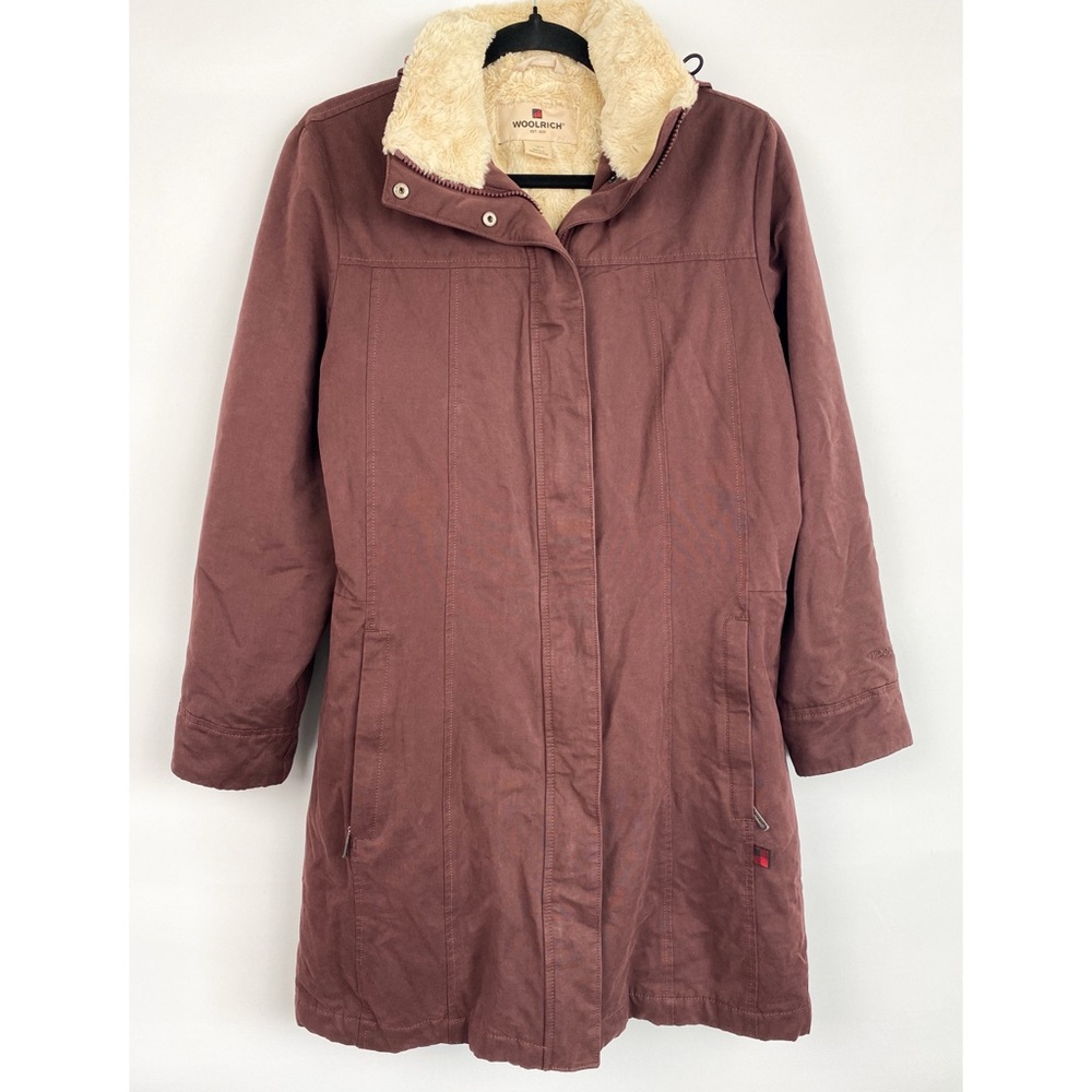 Woolrich Womens Longline Hooded Parka Faux Fur Lined Coat, Cabernet - Size S‎